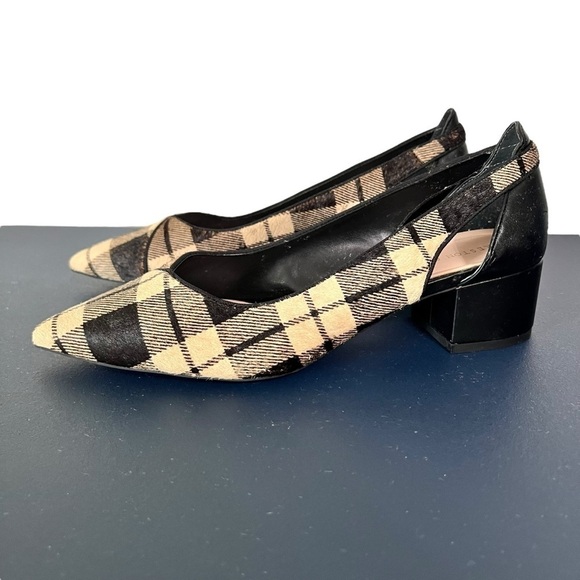 Preston & York Tabitha Black and Tan Plaid Calf Hair Pointed Toe Pumps Size 8 - Picture 2 of 16